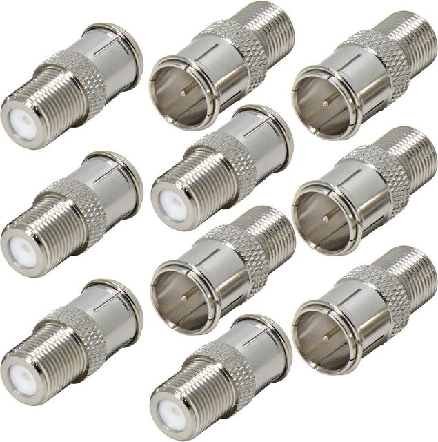 FRHY F-Typ-Stecker auf Buchse Schnellanschluss-Adapter Set, 10 Stück, Silber, werkzeuglose Koaxial-Lösung für TV-Antenne, Satellitenkabel und Modem - Bild 1