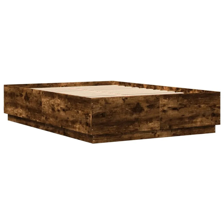 vidaXL Bettgestell aus Holzwerkstoff in Räuchereiche mit LED-Unterbettbeleuchtung und USB-Ladeport, Farbe: Braun, B/T/H: 120 x 200 cm - Bild 2