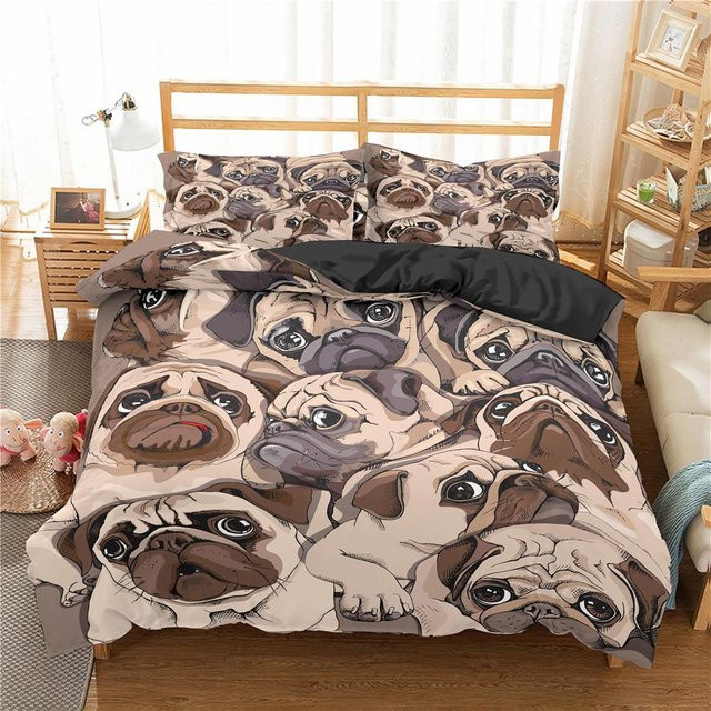 Bettwäsche Set Cartoon Mops Hund mit Bettbezug und Kissenbezug, Mehrfarbig, B/H: 135 x 200 cm - Bild 1