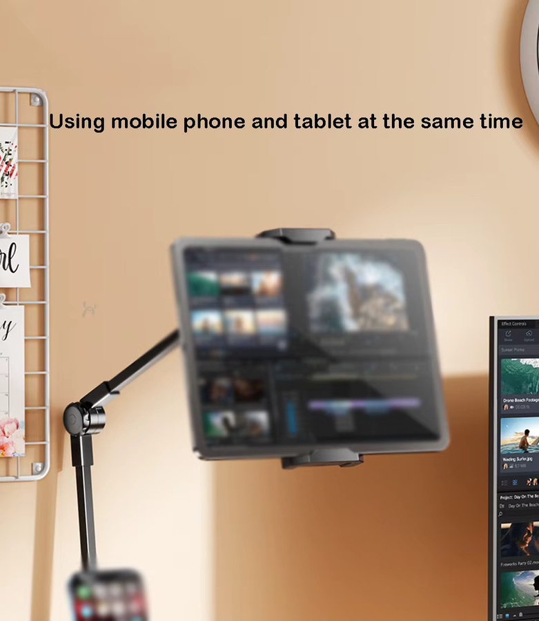 Verstellbarer 3-teiliger Overhead-Telefonständer in Schwarz für Aufnahmen, Multi-Winkel-Halterung für iPad und iPhone von 3,5 bis 11 Zoll - Bild 3