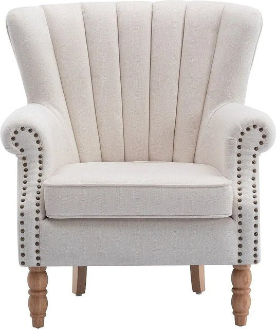 Vente-unique Sessel Batoumi mit gerader Rückenlehne und Armlehnen in Creme/Beige, Höhe: 90 cm, Breite: 78 cm, Tiefe: 72 cm - Bild 1