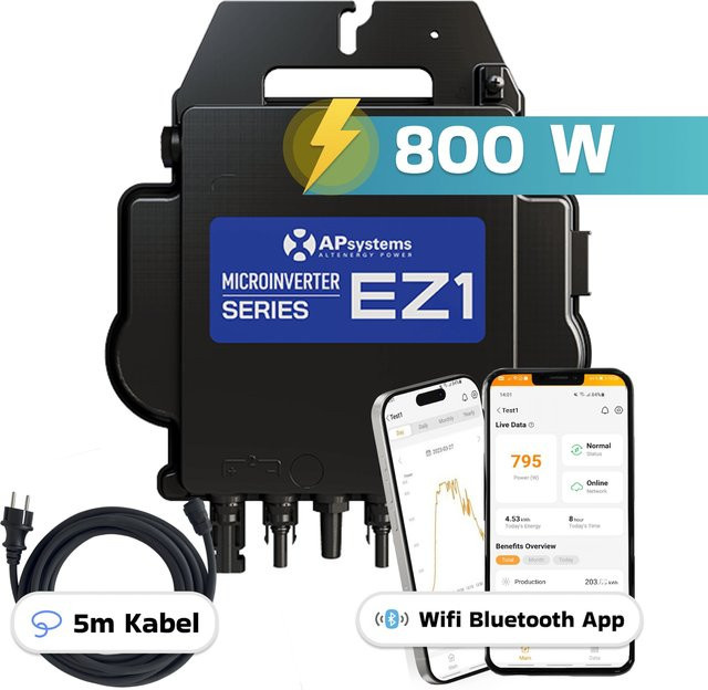 AP Systems Mikro-Wechselrichter EZ1-M-EU 800 W in Schwarz für Balkonkraftwerke mit 2 MPPT, Bluetooth & WIFI und IP67 Schutzklasse - Bild 1