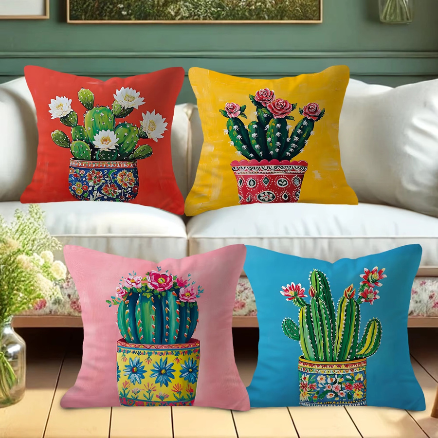 VIKAMA Kissenbezüge im tropischen Bohemian-Stil mit floralem Kaktusblüten-Design, mehrfarbig (Rot, Grün, Gelb), quadratisch, B/T/H: 30 x 30 x 30 cm - Bild 4