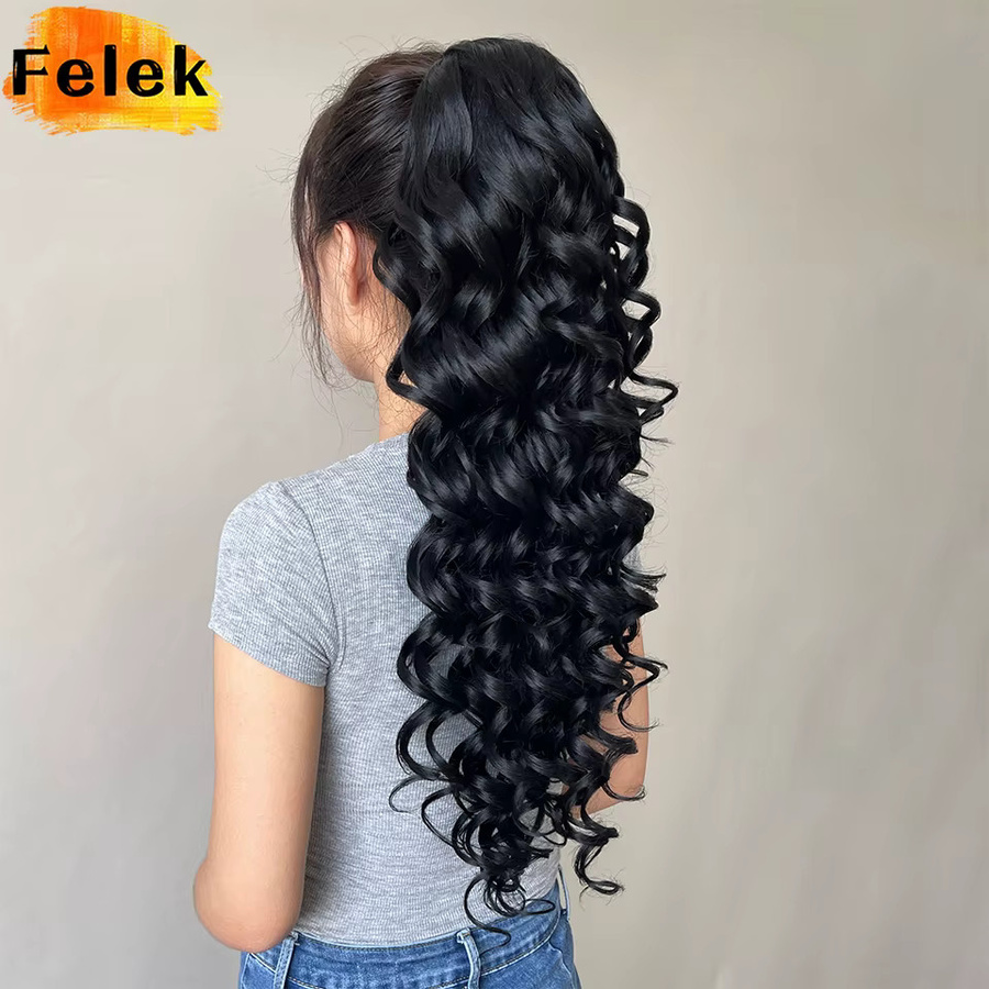 Felek Pferdeschwanz-Extensions, 24 Zoll, synthetisch, schwarz, lockig, Damen - Bild 2