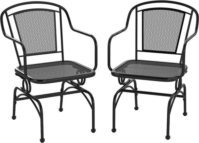 Costway 2er Set Gartenstühle aus Metall in Schwarz mit sanfter Schaukelbewegung und Armlehnen - Bild 1