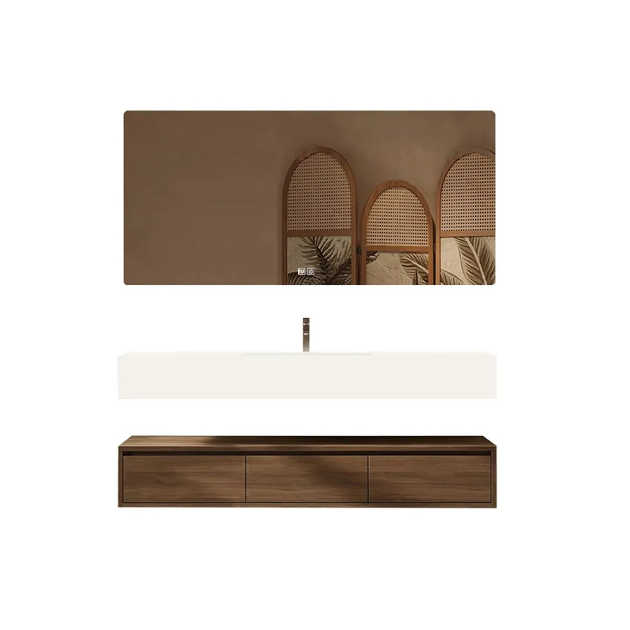 360Home Badezimmermöbel-Set mit Sinterstein-Waschbecken und LED-Spiegel in Weiß, B: 130 cm, T: 55 cm, H: 25 cm - Bild 2