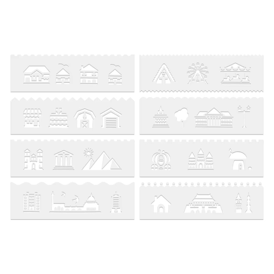 8er Set City Landmark Border Schablonen aus Kunststoff in Weiß, 7,2 Zoll wiederverwendbare DIY-Malvorlagen für Wand, Leinwand und Bastelprojekte - Bild 3