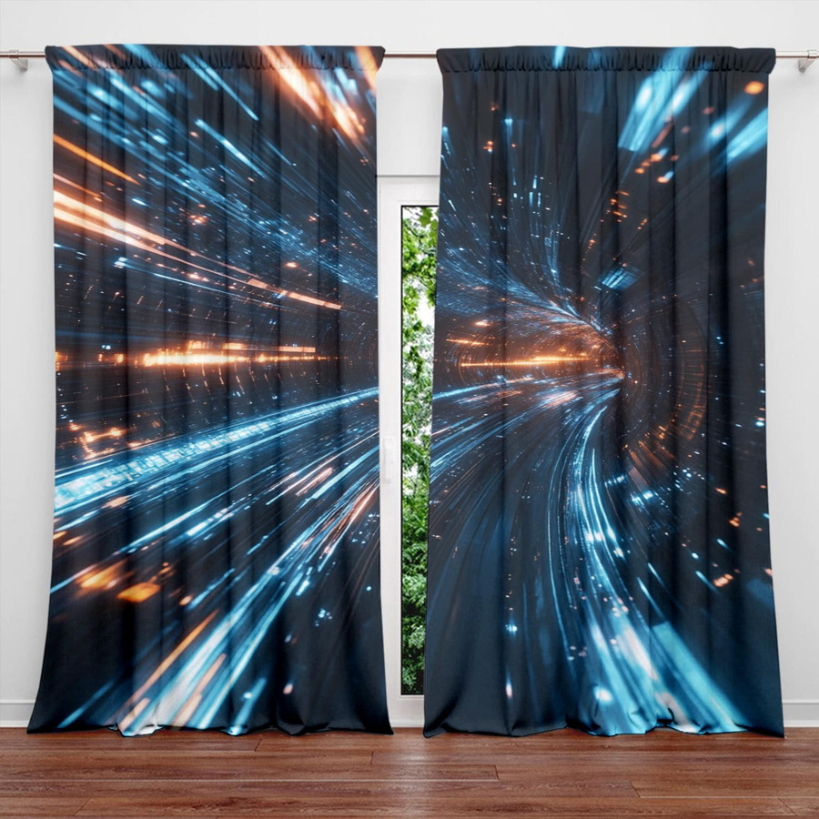 2er-Set Zeit-Raum-Tunnel Vorhang mit Grafikprint, halbtransparent, modern, Mehrfarbig, B: 52,5 cm x H: 116 cm - Bild 4