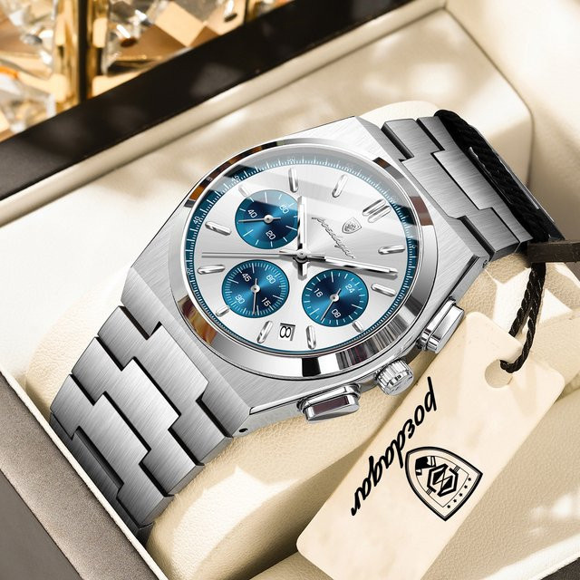 POEDAGAR Chronograph Armbanduhr, Edelstahl, Quarz, Datum, Herren - Bild 1