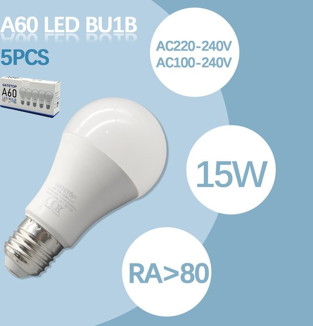 Gatetop LED-Lampen 5er-Pack, E27, 15 W, flimmerfrei - Bild 1