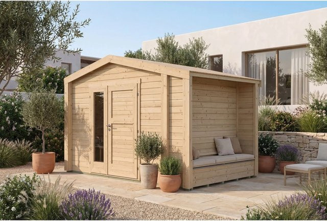 Weka Holz-Gartenhaus Killarney mit Satteldach in Natur Braun B: 361 cm, T: 313 cm, H: 246 cm - Bild 1