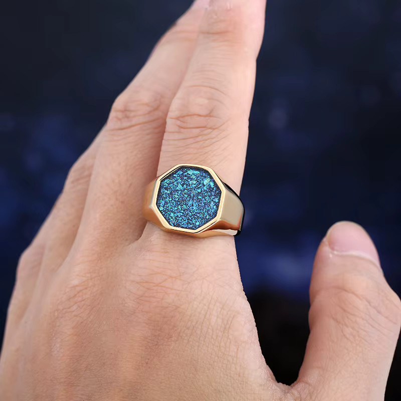 Ring abdo, 316l Edelstahl, geometrisch, blau, Gold - Bild 2