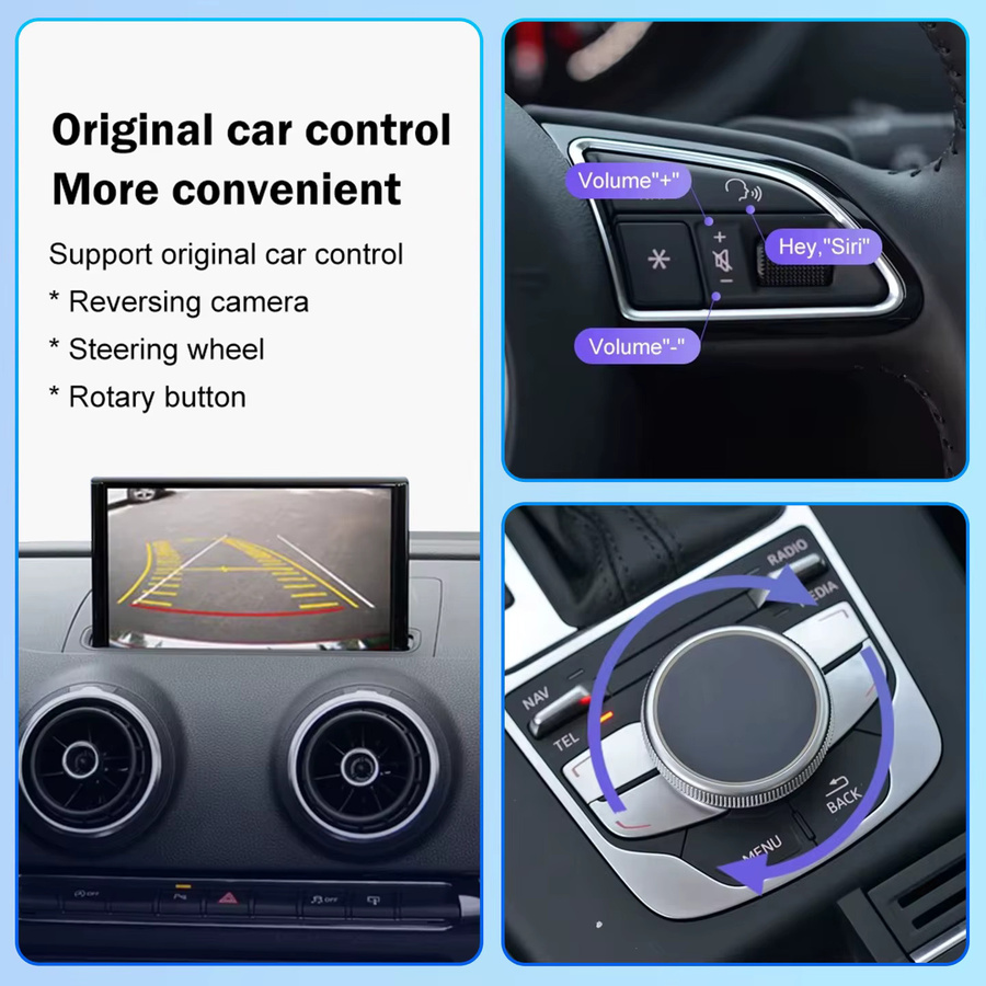 WRWD Kabelloses CarPlay und Android Auto Interface-Modul für Audi A3 A4 A5 Q2 Q5L Q7 (2013-2018) inklusive Rückfahrkamera in Schwarz - Bild 3