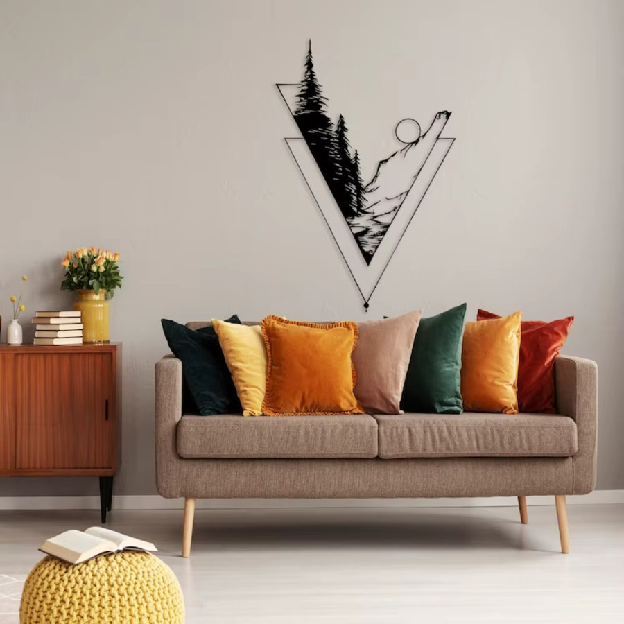 CIFBUY Geometrische Berglandschaft Wandkunst aus Metall in Schwarz mit 3D-Design für moderne Wohnzimmerdekoration - Bild 2