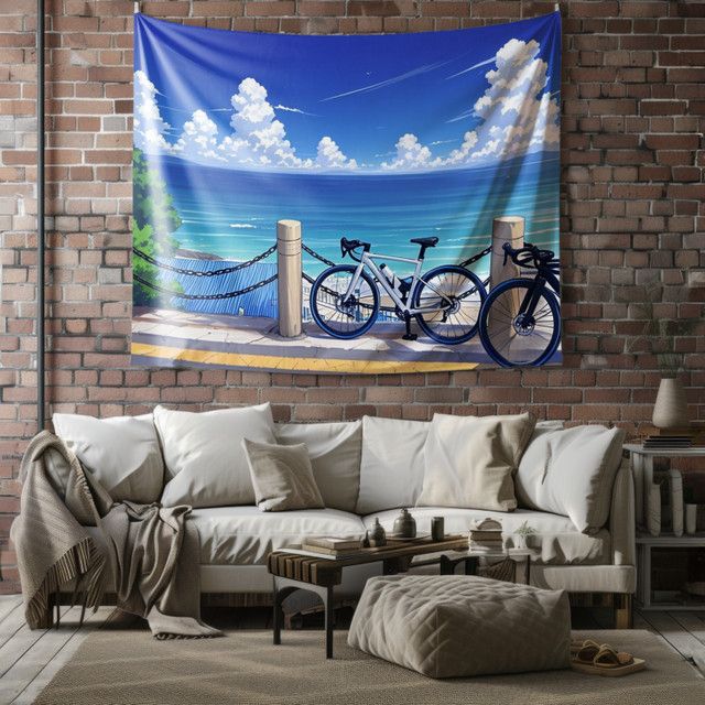 VIKAMA Moderner Wandteppich Meereslandschaft für Rennrad-Liebhaber als stilvoller Wandbehang für dein Wohnzimmer - Bild 1