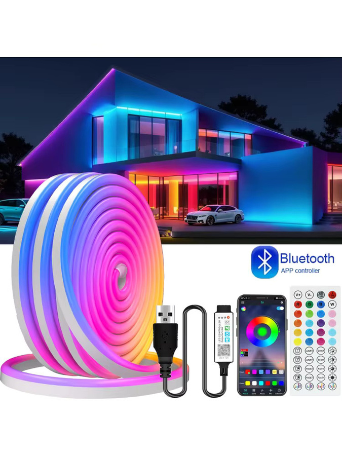 YSRSAI RGB Neon LED-Streifen aus Silikon mit Bluetooth-App-Steuerung und Fernbedienung, 5V USB Neonlichtband Multicolor für TV und Wohnzimmer - Bild 7