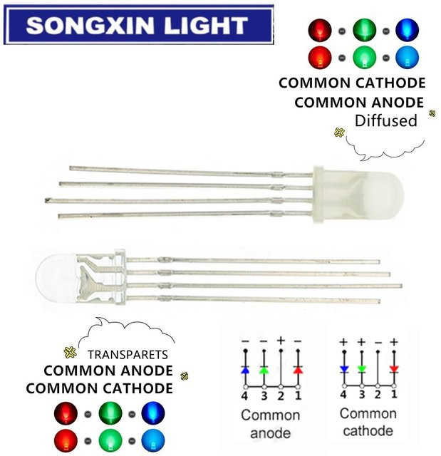 10 Stück RGB LED Diffuse 5mm Runde 4-Pin Dioden mit Gemeinsamer Kathode in Rot Grün Blau - Bild 1