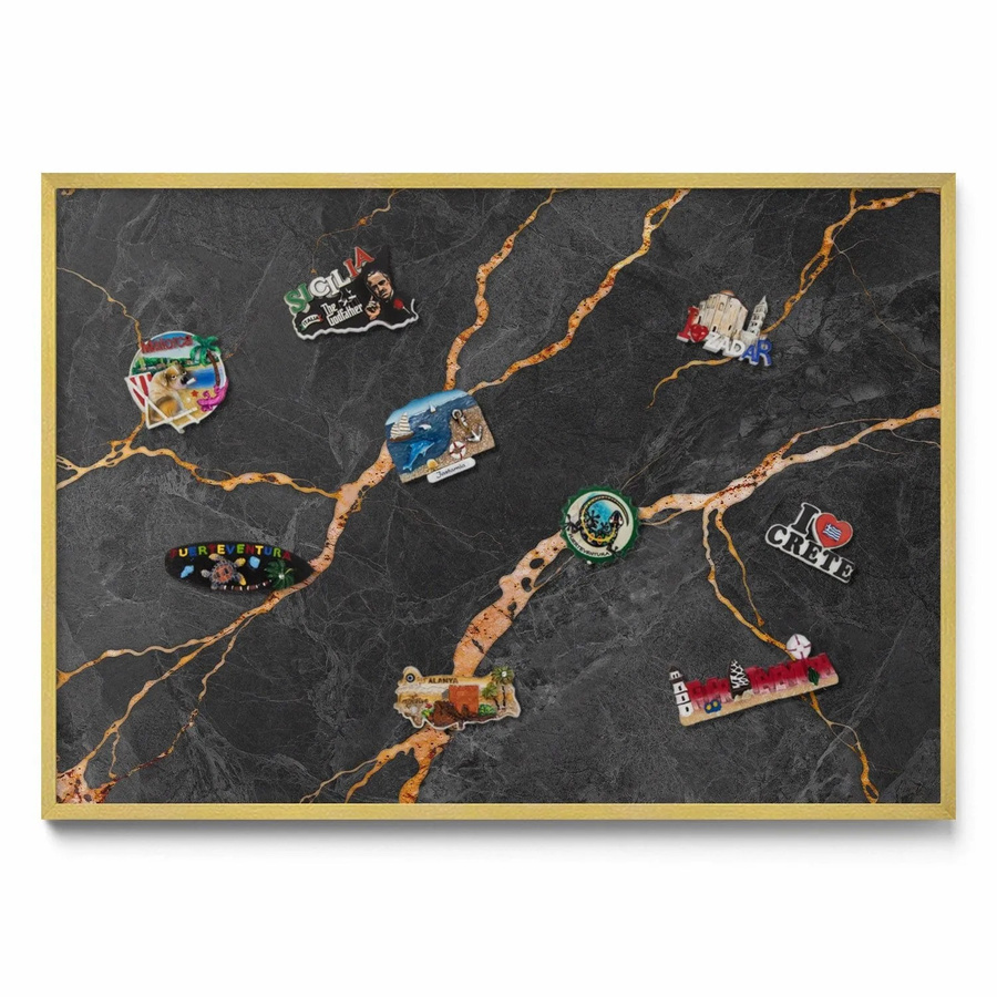 Tulup Magnettafel aus Blech mit Goldrahmen in Dunklem Marmor Design, B: 100 cm, H: 70 cm - Bild 2