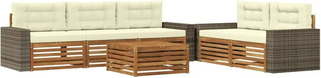 vidaXL Outdoor-Sofagarnitur aus Akazienholz mit 6-teiligem Set in Natur und Beige inklusive Tisch und Polsterkissen - Bild 1