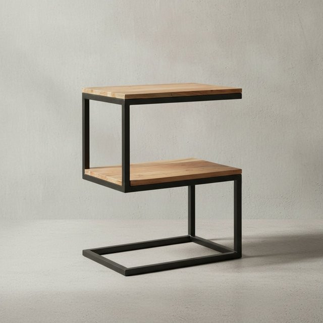 KADIMA DESIGN Beistelltisch INDI aus Massivholz Akazie in Schwarz mit S-Design und 2 Ablageflächen, B/T/H: 60 x 30 x 45 cm - Bild 1
