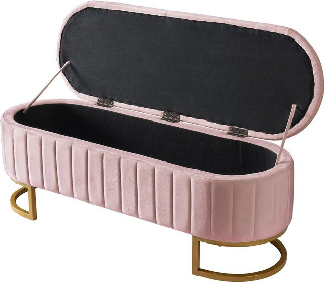 Merax Sitzbank mit Stauraum aus Samt in Rosa, B/T: 120 x 40 cm - Bild 1