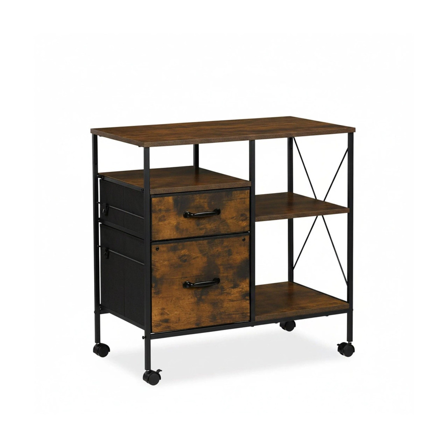 Relaxdays Rollcontainer im Industrial-Design aus MDF und Stahl in Braun und Schwarz mit Rollen und Feststellbremsen, B: 76,5 cm, T: 40 cm, H: 75,5 cm - Bild 2