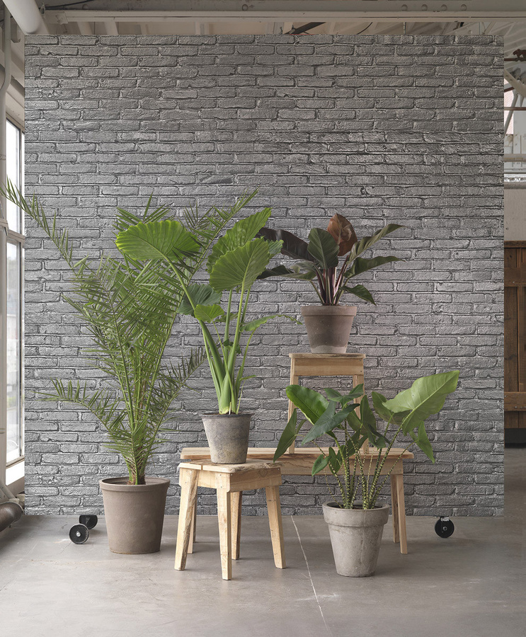 NLXL Tapete Silver Grey Brick PHM-34 Vlies Tapete in Silbergrau mit industriellem Backstein-Design - Bild 1