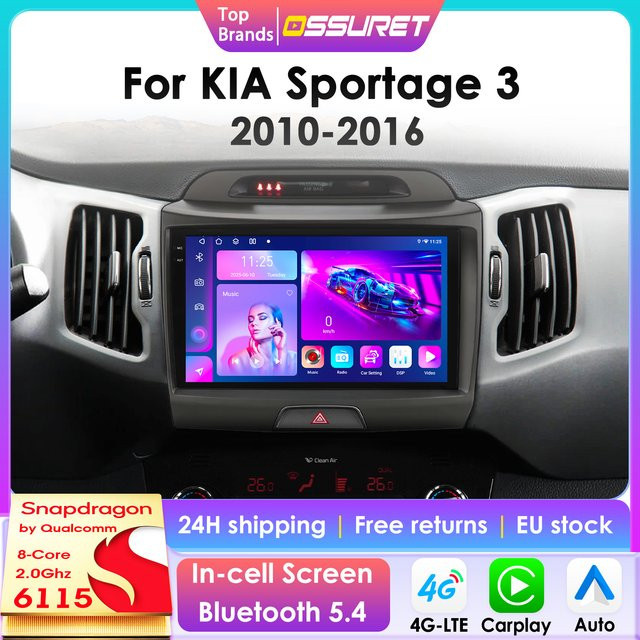 OSSURET 2Din Android 14 Autoradio für KIA Sportage 3 (2010-2016) mit 360-Grad-Kamera, GPS, 4G, Carplay und intelligentem Bildschirm in Schwarz - Bild 1