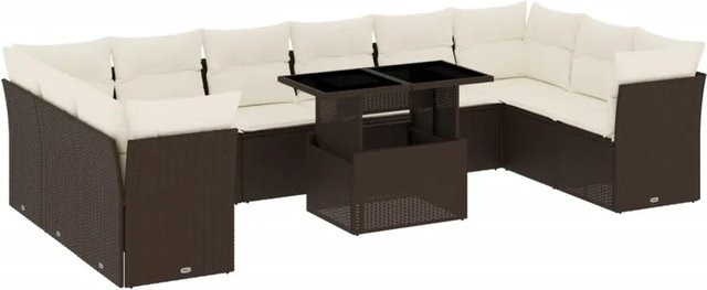 vidaXL 11-tlg Garten-Sofagarnitur Modell 5 aus braunem Poly-Rattan mit Kissen - Bild 1