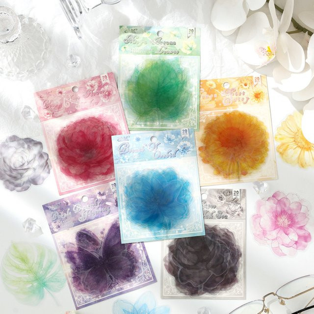 20-teiliges Set selbstklebende Blumenaufkleber in bunten Pastell- und Leuchtfarben für deine Tagebuchdekoration - Bild 1