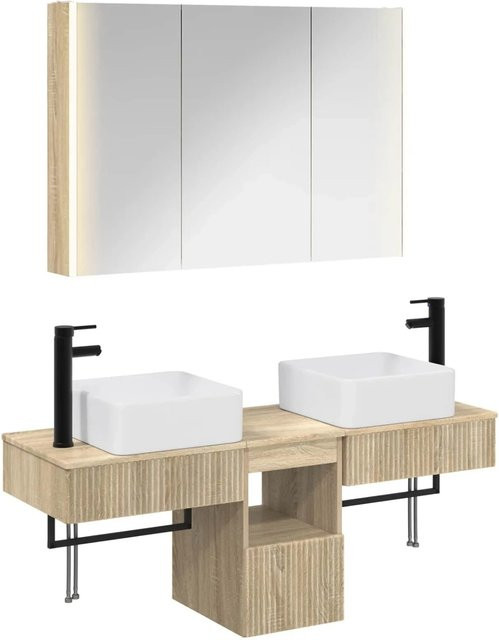 vidaXL Badezimmerschrank-Set 4-teilig in Sonoma-Eiche, modern, mit LED-Beleuchtung und Spiegelschrank, B/T/H: 103,5 x 15,5 x 70 cm - Bild 1