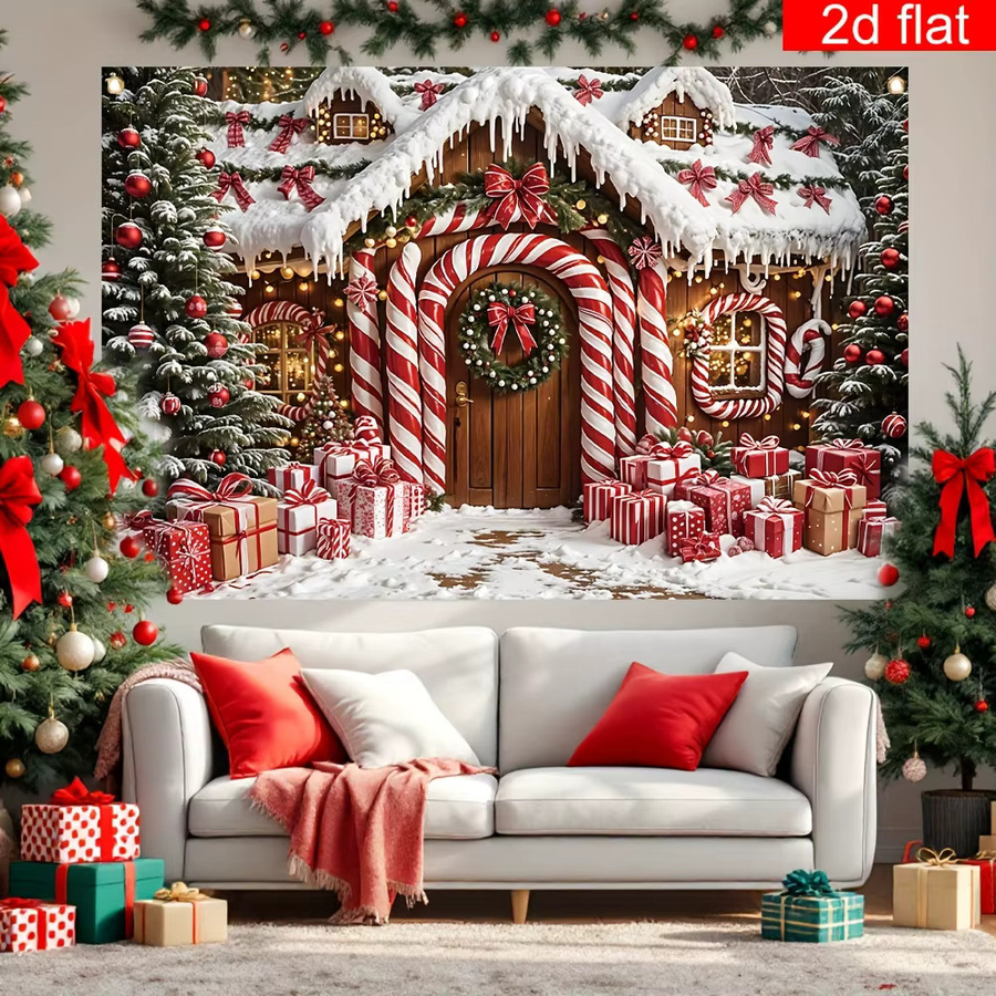 VIKAMA Christmas Cottage Wandteppich als Weihnachts-Wandbehang zur Raumdekoration - Bild 4