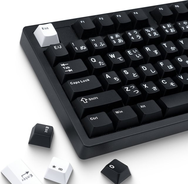 XVX Cherry Profile Tastenkappen im japanischen JIS-Layout, 153-teiliges Set aus schwarzem PBT-Material mit Double-Shot-Technik für mechanische Tastaturen - Bild 1