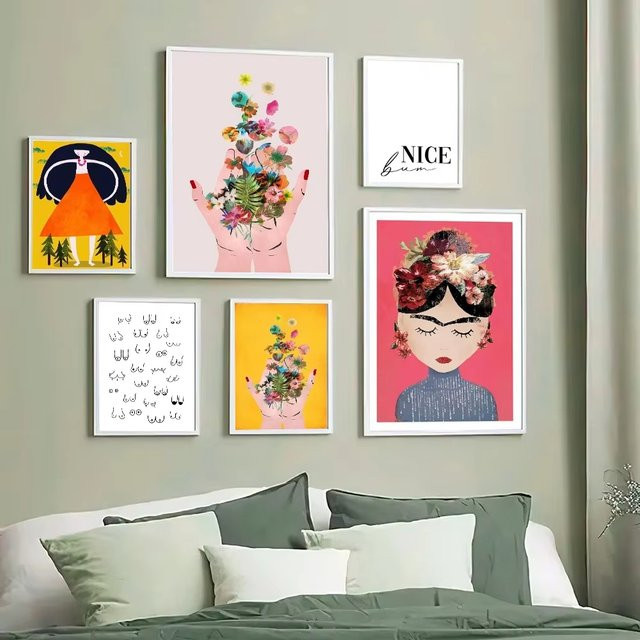 Potdemiel Boho Wandkunst Leinwand Poster mit feministischem Motiv, Blumen und Händen in Mehrfarbig - Bild 1