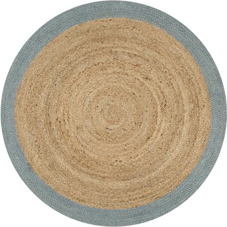 vidaXL Teppich aus Jute handgefertigt, rund, beige mit olivgrünem Rand, Durchmesser: 90 cm