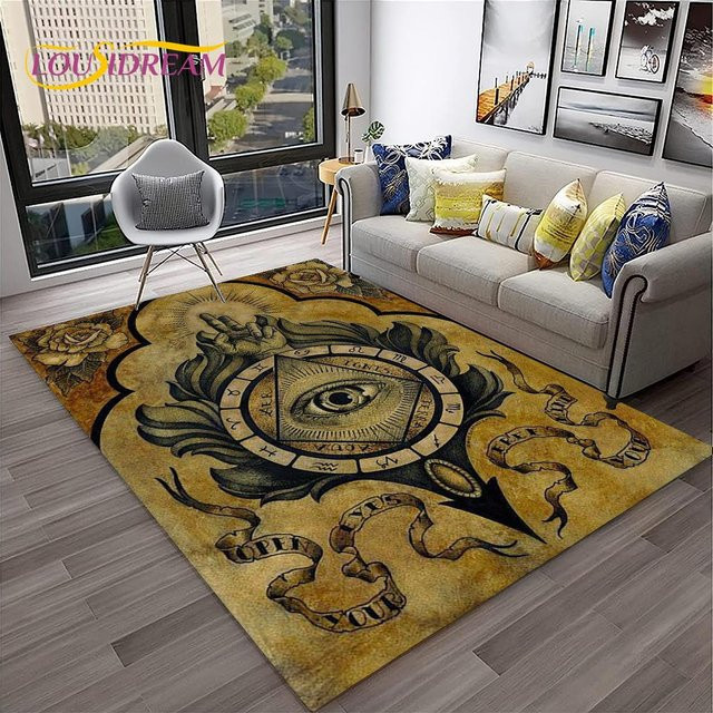 Karpetti Freimaurer Teppich mit Ring Freemasonry Illuminati Motiv, Braun, B/T: 120 x 80 cm - Bild 1