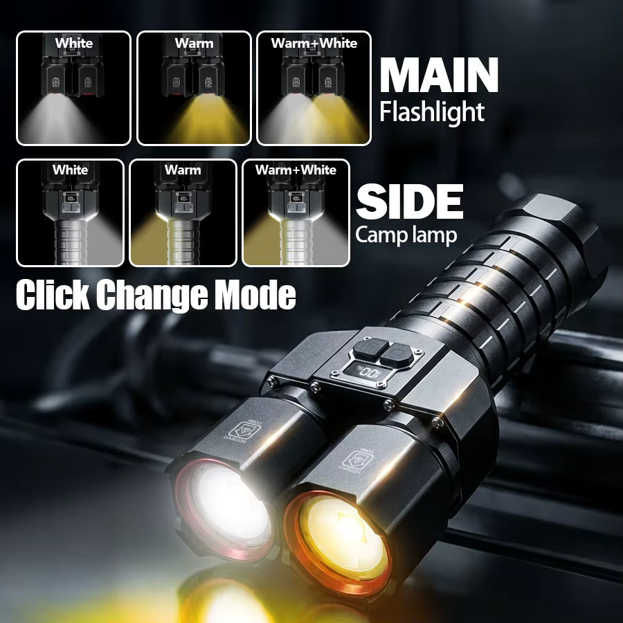 Heinast LED-Taschenlampe mit Doppellichtquelle, USB-aufladbar, Zoom-Funktion, Schwarz - Bild 6