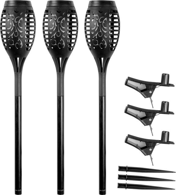 Viva Domo Solar-Fackelkerze 2 in 1, 3er Set, Schwarz - Bild 1