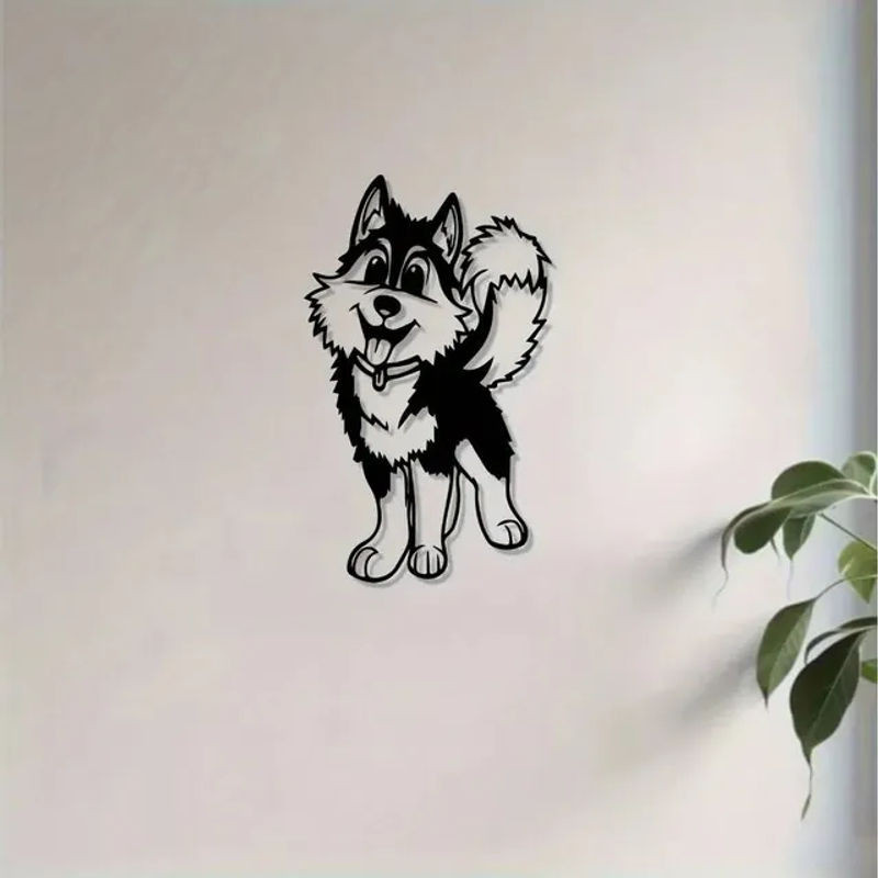 CIFBUY Moderne Husky Hund Metall Wandkunst Skulptur Schwarz Hängende Tier Dekoration - Bild 1
