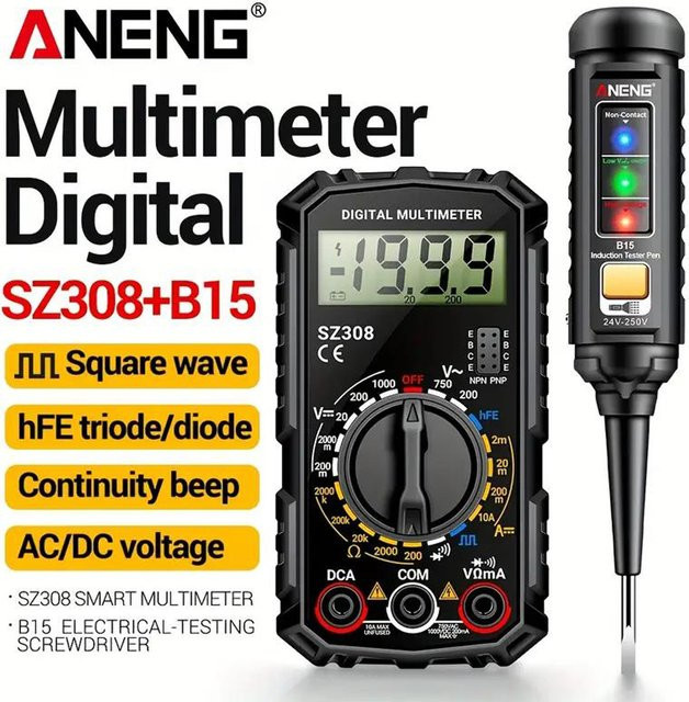 ANENG SZ308 + B15 Multimeter Tester mit Spannungsdetektor in Schwarz - Bild 1