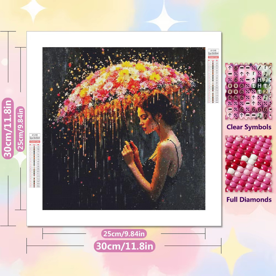 EverShine Diamantmalerei DIY Stickerei Porträt mit Regenschirm und Blumen in Mehrfarbig, B/B/H: 20 x 20 x 20 cm - Bild 2