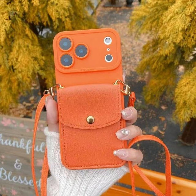 Tuiying002 Leder Crossbody Handyhülle mit Lanyard und Geldbörse für iPhone, Farbe: Orange - Bild 1