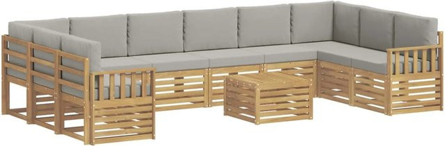 vidaXL Outdoor-Sofagarnitur 8-teilig in L-Form aus Akazienholz mit Polstern in Weiß und Hellgrau, B/T/H: 59 x 59 x 37 cm - Bild 1
