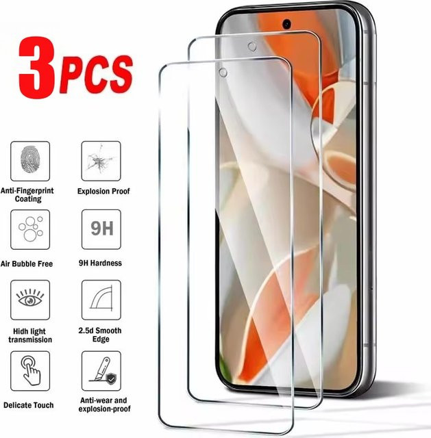 3 Stück Gehärtetes Glas Displayschutz für Google Pixel 9 8 Pro 9A 8A 7 7A 6 6A Transparent - Bild 1