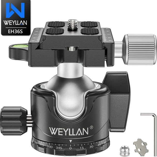 WEYLLAN EH36S Panorama Universal Kugelkopf mit U-Nut Low Profile Stativhalterung für DSLR Kamera Camcorder und Einbeinstativ in Schwarz - Bild 1