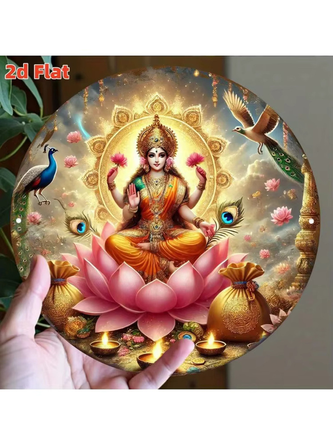 Wandkunst Lakshmi Göttin des Reichtums und Wohlstands mit Lotus- und Pfau-Motiven von Potdemiel - Bild 3