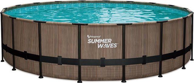 Summer Waves Elite Pool in Teak-Optik und Grau, Durchmesser: 549 cm, Höhe: 132 cm - Bild 1