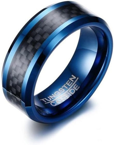 YIRAN Jewelry Ring Wolframkarbon Inlay, Blau, Unisex - Bild 1
