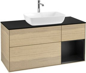 V&B Waschtischunterschrank Finion in Blau und Beige mit Eichenregal, Breite: 120 cm, Tiefe: 50,1 cm, Höhe: 50,1 cm - Bild 1