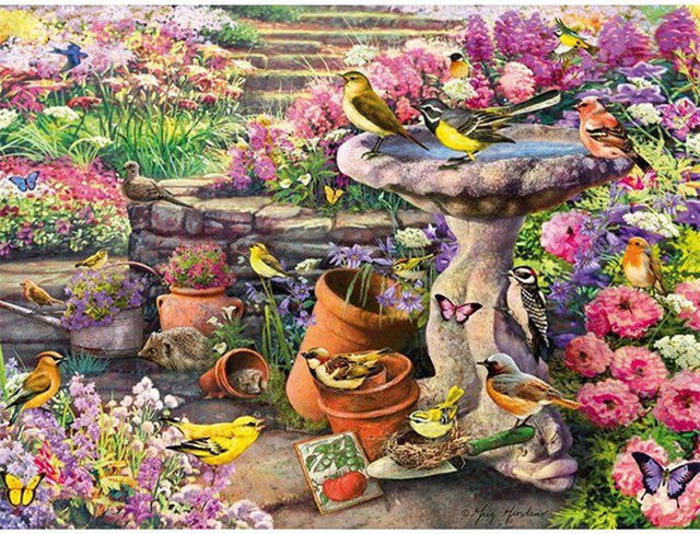 FIYO 5D Diamant Stickerei Kit Vögel im Garten mit Kristall Strass Kreuzstich DIY Diamant Malerei, Farbe: Beige und Multicolour, Breite: 20 cm, Höhe: 30 cm - Bild 1